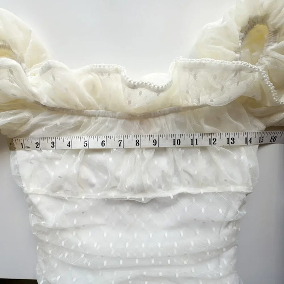 Camila Coelho Eva Mini Dress Ruched Mesh White Ivory Size Medium - Picture 13 of 14